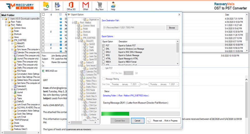 RecoveryMails OST To PST Converter screenshot