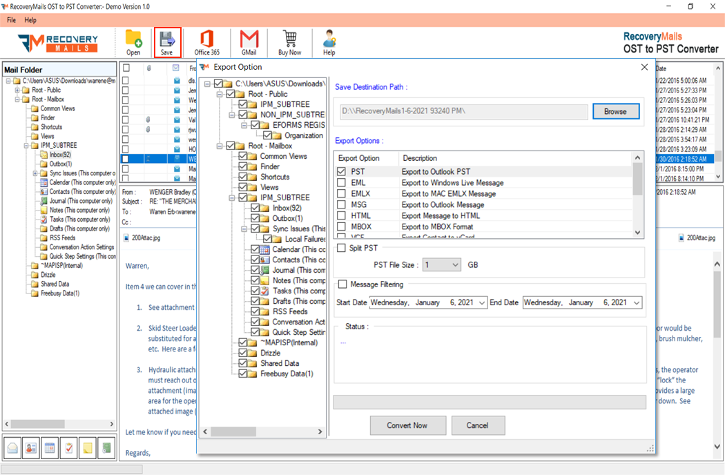 OST to PST Converter Step 3