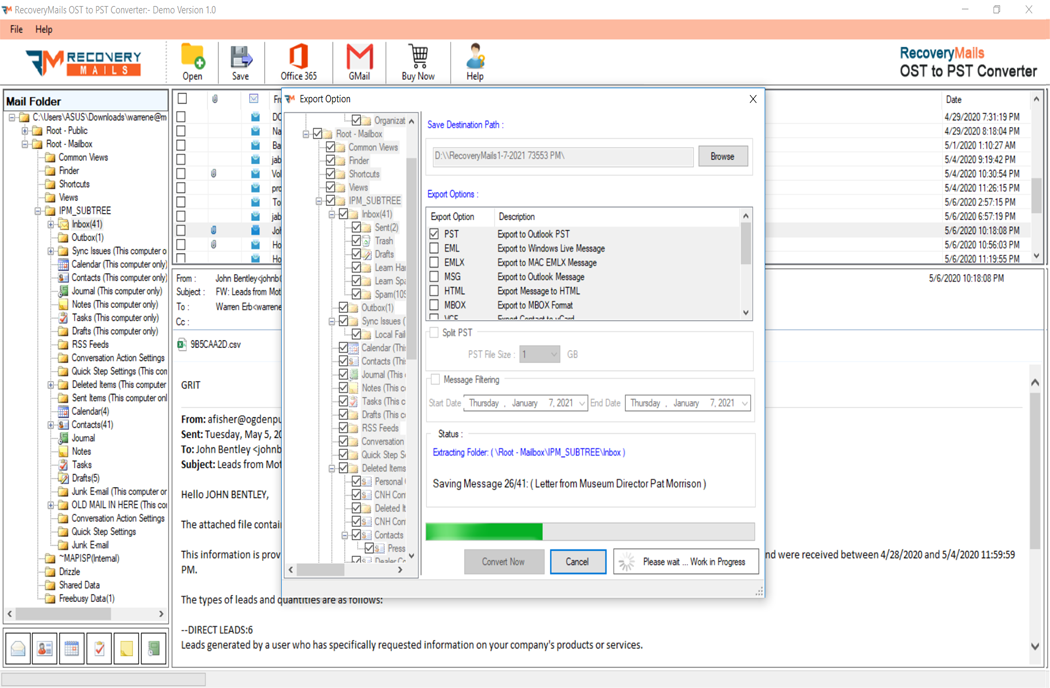 OST to PST Converter Step 5