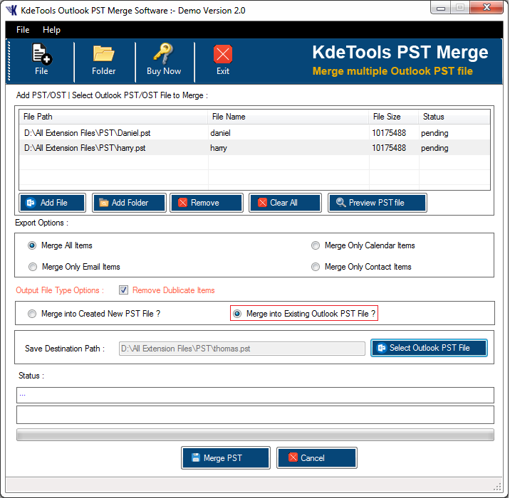 Windows 7 PST Merger Software 2.0 full
